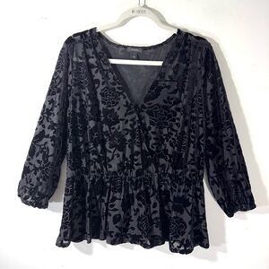 Halogen Babydoll Top Black Velvet Burnout Whimsigoth Floral